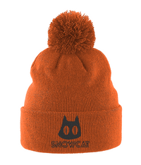 Thumbnail for Pom Pom Beanie Snowcat Logo w Text Black