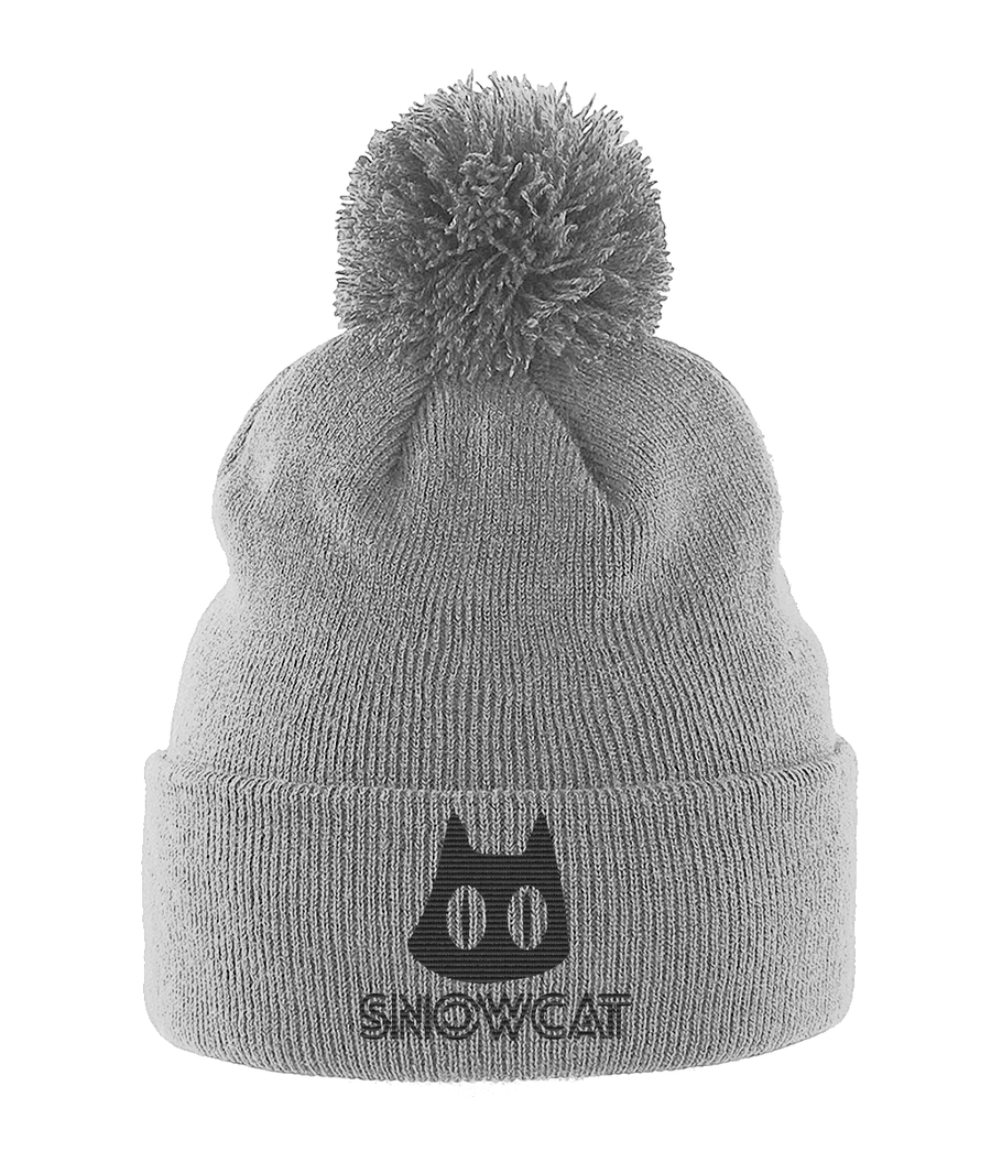 Pom Pom Beanie Snowcat Logo w Text Black